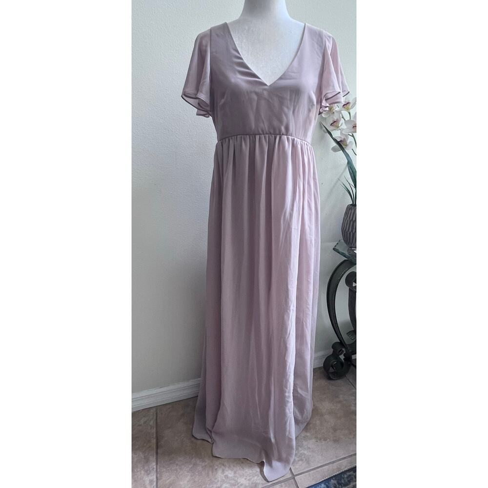 Birdy Grey Hannah Maxi Ruffle Sleeve Dress M in Crepe Taupe Bridesmaid‎ Wedding